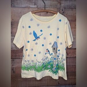 Y2K Bluebird Shirt Vintage 90s Garden Cottagecore NO TAGS Wildflowers Outdoors